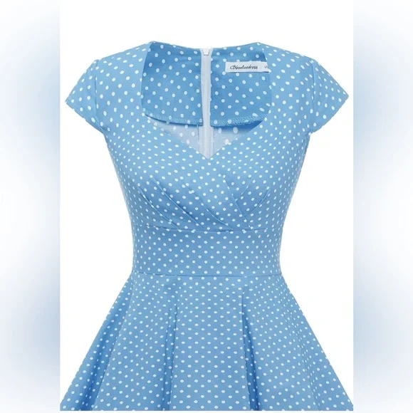 Blue Polka Dot Rockabilly Fit & Flare Dress size XS - Picture 3 of 11